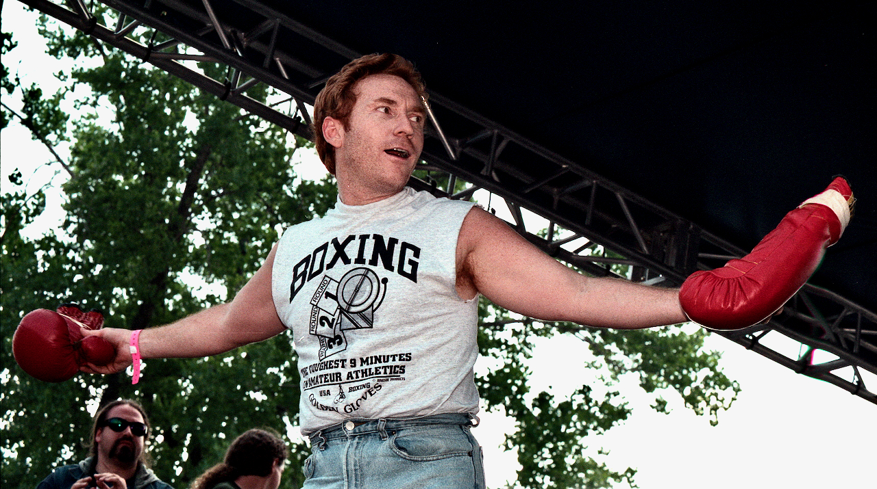 Danny Bonaduce at a radio festival with boxing gloves.
